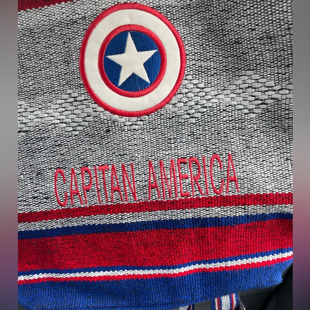 * Woven Captain America Baja draw string backpack Bag